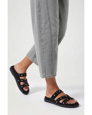 Boohoo Wide Fit Faux Suede Stud Detail Footbed Sliders - Grey