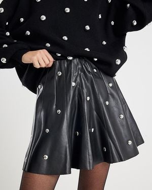 River Island Mini Skirt Faux Leather Studded Pu - Black
