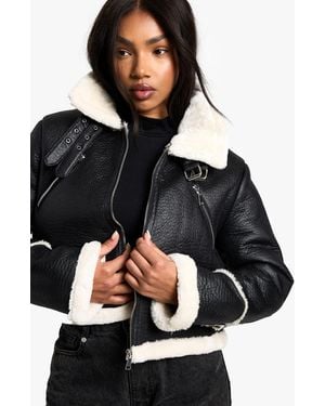 Boohoo Cropped Aviator Jacket - Black