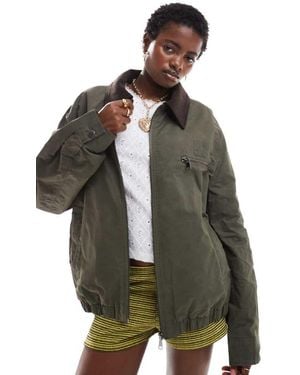 Collusion Waxed Jacket With Cord Collar - Green