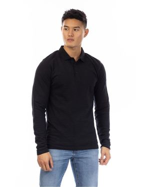 Peter Werth Albery Collared Long Sleeve Polo Shirt - Black