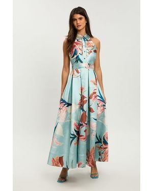 Karen Millen Petite Lilly Print Twill Collared Maxi Dress - White
