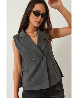 Bianco Lucci Fitted Shawl Collar Waistcoat With Button Closure - Black