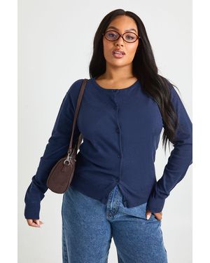 Boohoo Plus Crew Neck Button Through Cardigan - Blue