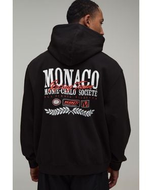 BoohooMAN Oversized Monaco Moto Print Hoodie Cotton - Black