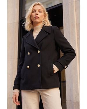 Roman Petite Collar Double Breasted Coat - Black