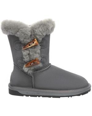 EVER AU Stork Horn Toggle Button Short Boots - Grey