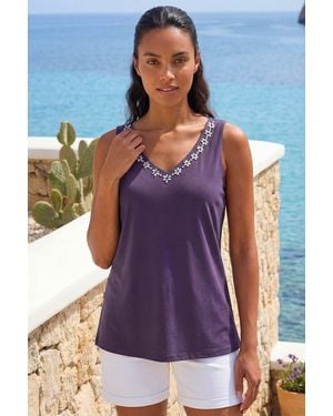 Roman Embellished V-Neck Stretch Vest Top - Purple