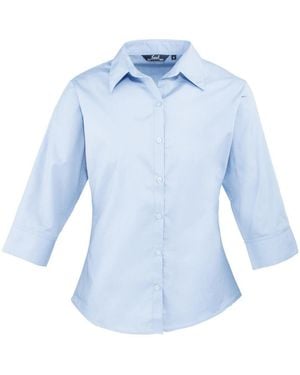 PREMIER Ladies Poplin 3/4 Sleeve Shirt (Light) - Blue