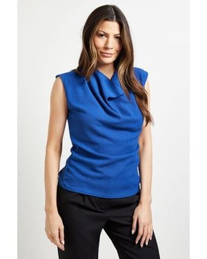 PRINCIPLES Textured Jersey Cowl Front Top - Blue