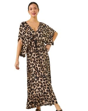 Roman Animal Print Boho Midi Dress - Brown