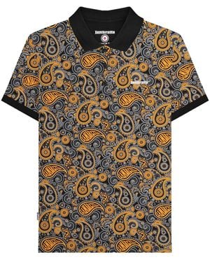 Lambretta Ss25 Paisley Branded Polo Shirt Cotton - Black