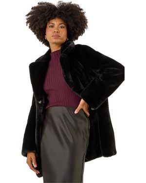 Roman Faux Fur Longline Coat - Black
