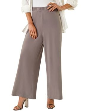 Roman Petite Wide Leg Stretch Trouser - Brown