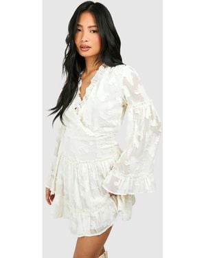 Boohoo Petite Burnout Frill Mini Dress - White
