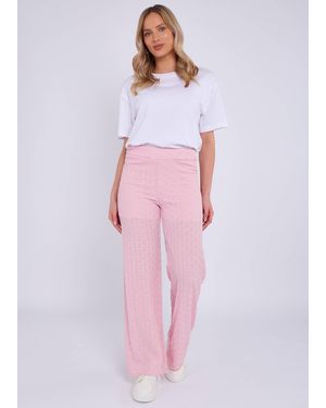 Gini London Textured Elasticated Waist Flared Trousers - Pink