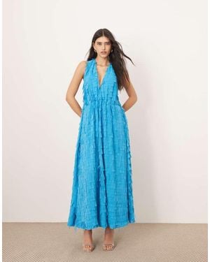 ARRANGE Textured Laser Cut Halterneck Trapeze Maxi Dress - Blue