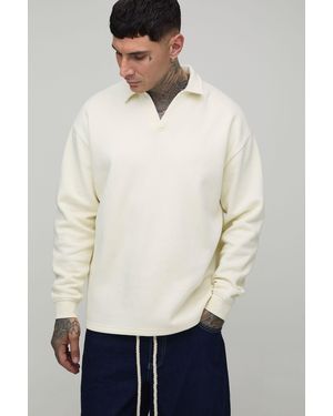 BoohooMAN Tall Oversized Revere Neck Rugby Polo - White