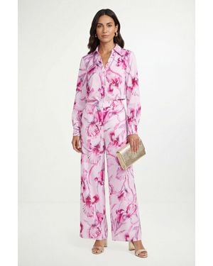 Wallis Floral Satin Shirt Co Ord - Pink