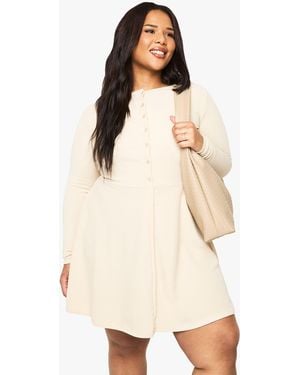 Boohoo Plus Rib Button Down Mini Skater Dress - Natural