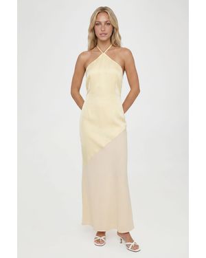 Boohoo Satin Halterneck Chiffon Skirt Maxi Dress - White