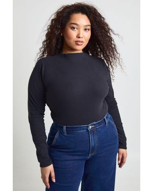Boohoo Plus Ultra Soft Grown On Neck Long Sleeve Bodysuit - Blue