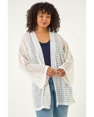 Roman Curve Open Knit Cardigan - White