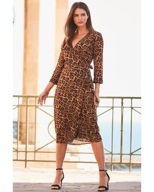 Sosandar Leopard Print Midi Wrap Dress - White