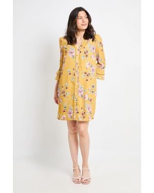 Wallis Floral Ruffle Shift Dress - Yellow