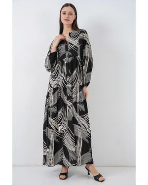 Bigdart Patterned V-Neck Maxi Dress - Grey