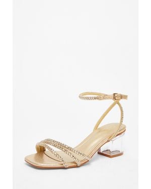 Quiz Wide Fit Diamante Low Heeled Sandal - Natural