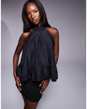 ASOS Halter Neck Ruffle Hem Taffeta Smock Top - Blue