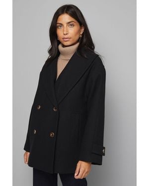 Wallis Mid Length Shawl Collar Double Breasted Coat - Black
