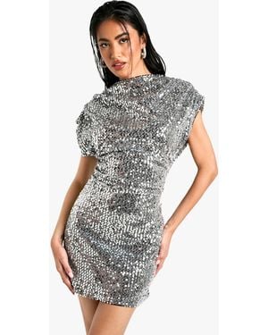 Boohoo Sequin Sleeveless Mini Dress - Grey