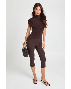 Boohoo 3/4 Bengaline Capri Legging - Brown