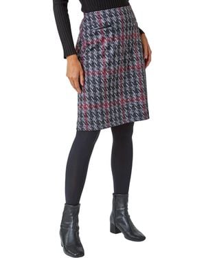 Roman Houndstooth Stretch Pencil Skirt - Black