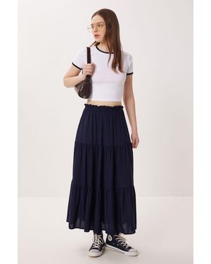 Happiness İstanbul High Waist A-Line Maxi Skirt - Blue