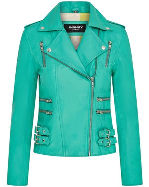 Infinity Leather Aqua Brando Biker Jacket-Loddon - Green