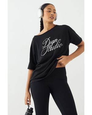 DSGN Studio Script Off The Shoulder Oversized T-Shirt - Blue
