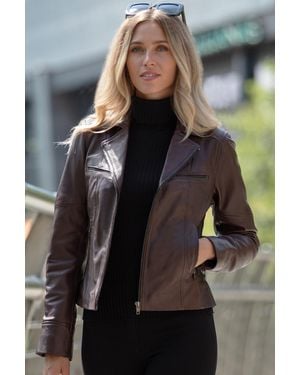 Ashwood Leather 'Eva' Biker Style Jacket Coat - Black