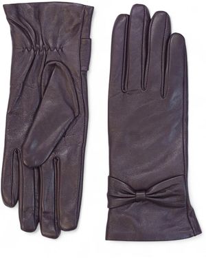 Infinity Leather Italian Soft Wool Lining Winter Bow Design Driving Gloves - Purple