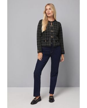 Wallis Petite Check Fitted Double Button Jacket - Blue