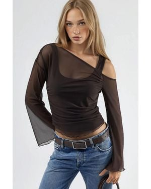 Hiccup Asymmetrical Collar Fitted Crop Top - Black