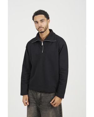 Brave Soul High Funnel Neck 1/4 Zip Sweatshirt - Blue