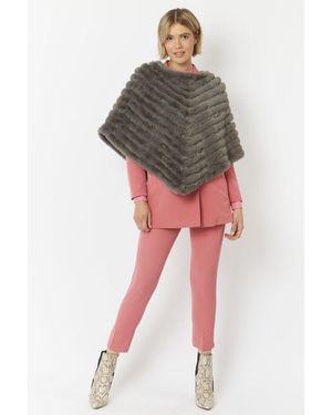 Jayley Faux Fur Suede Poncho - Red