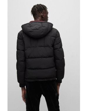 HUGO Stacked Logo Water Repellent Hooded Puffer Jacket - Black