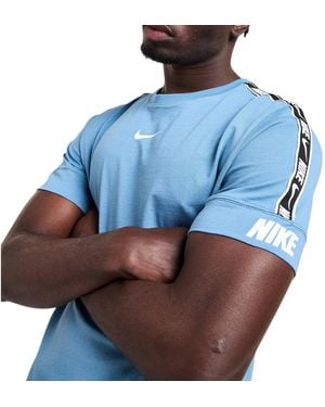 Nike T Shirts Repeat Fleece Cotton Short Sleeve Sportswear Tee - Blue