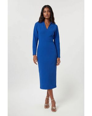 Karen Millen Tailored Collared Long Sleeve Midi Dress - Blue