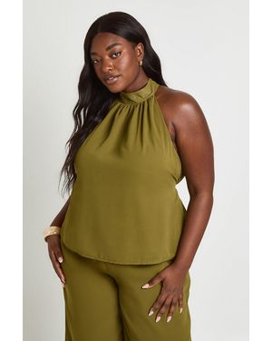 Boohoo Plus Chiffon Belted Halterneck Top - Green