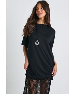 Boohoo Lace Detail Midaxi T-Shirt Dress - Black